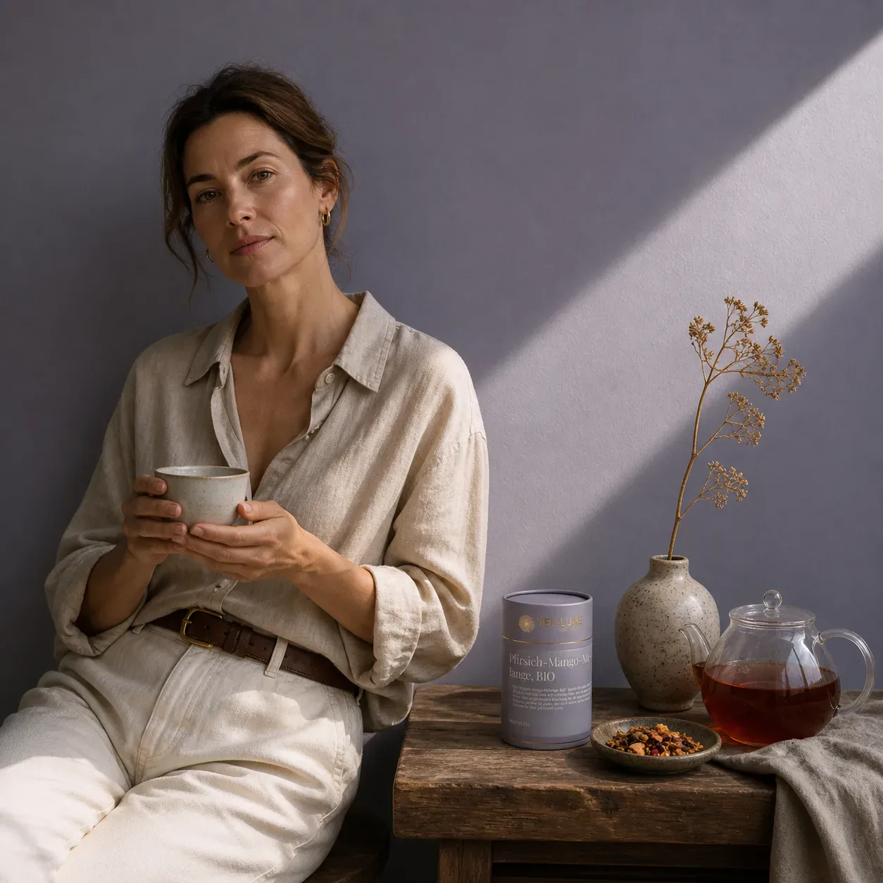 Tee-Luxe Teekultur mit Teetasse, Teekanne und losem Tee