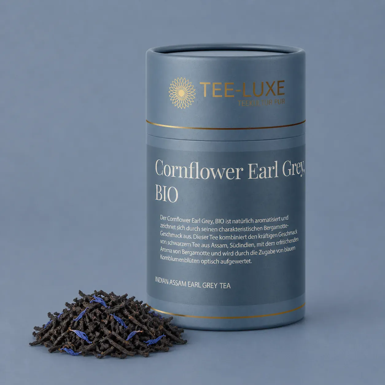 Schwarzer Tee - Cornflower Earl Grey, BIO - 90 g - Verpackung mit losem Tee