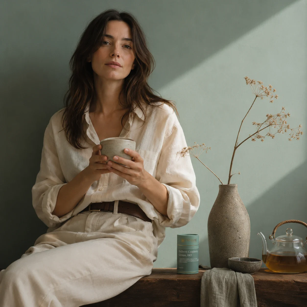 Tee-Luxe Erdbeer-Cranberry-Genuss Teedose in ruhiger Lifestyle-Szene